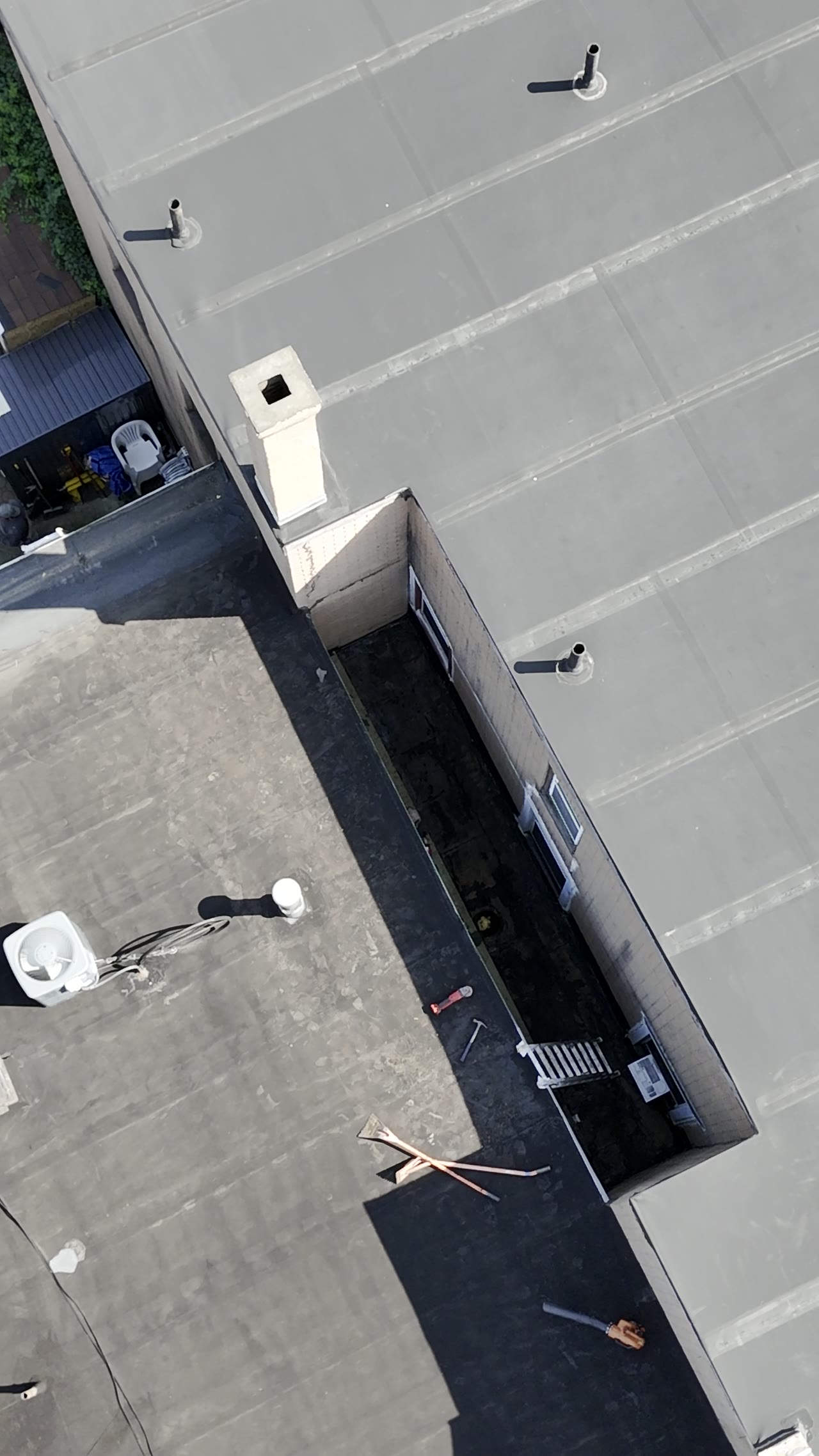 Aerial view of completed flat roofing work