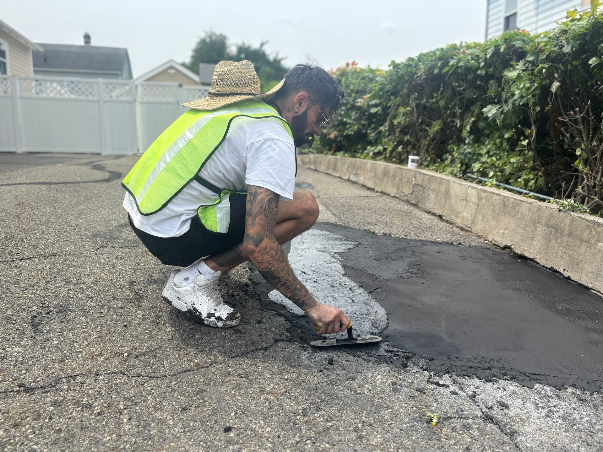 Troweling a sealant patch smooth